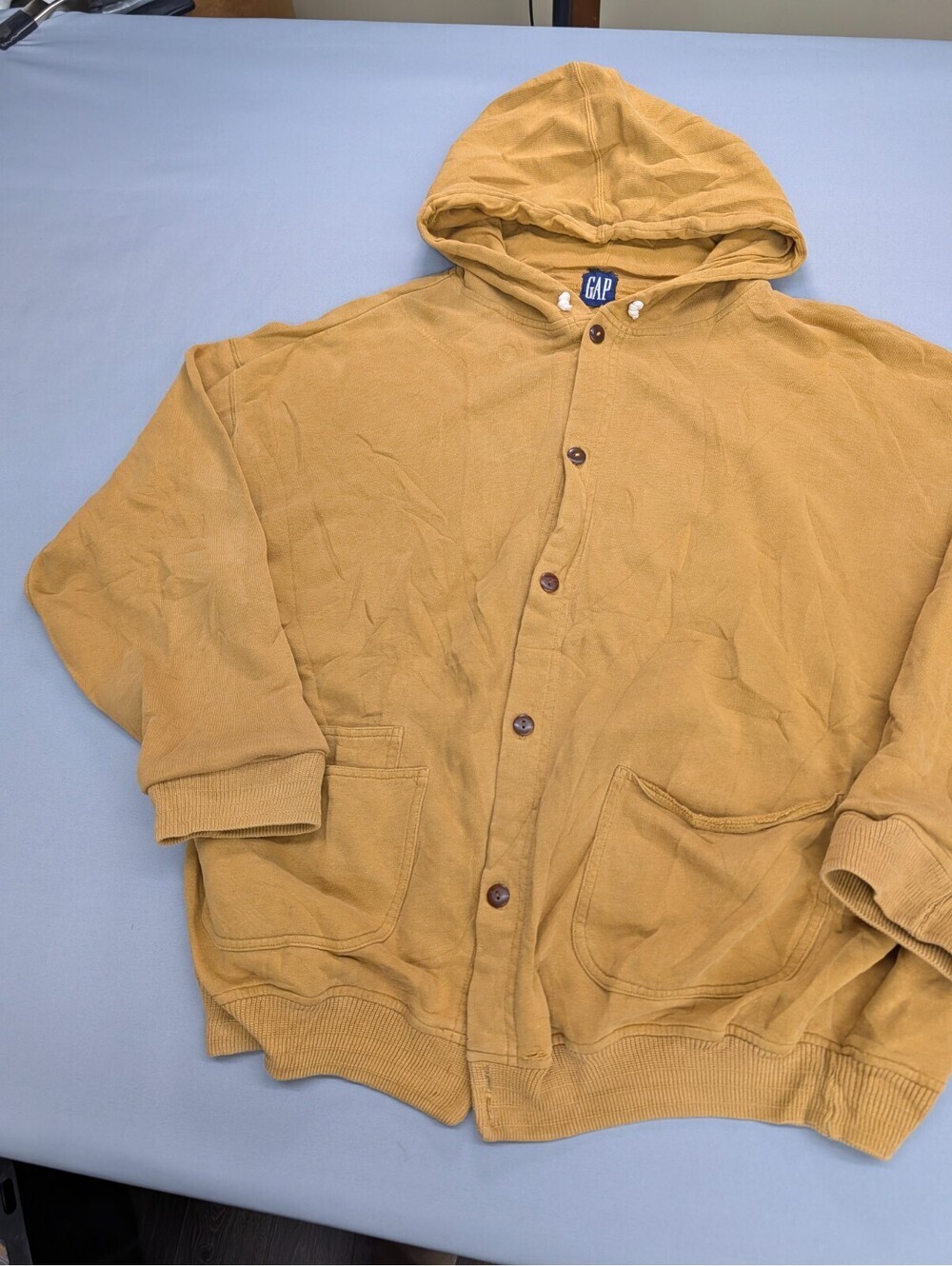 Vintage GAP Button Up Hoodie Sweater Mustard Yellow XL